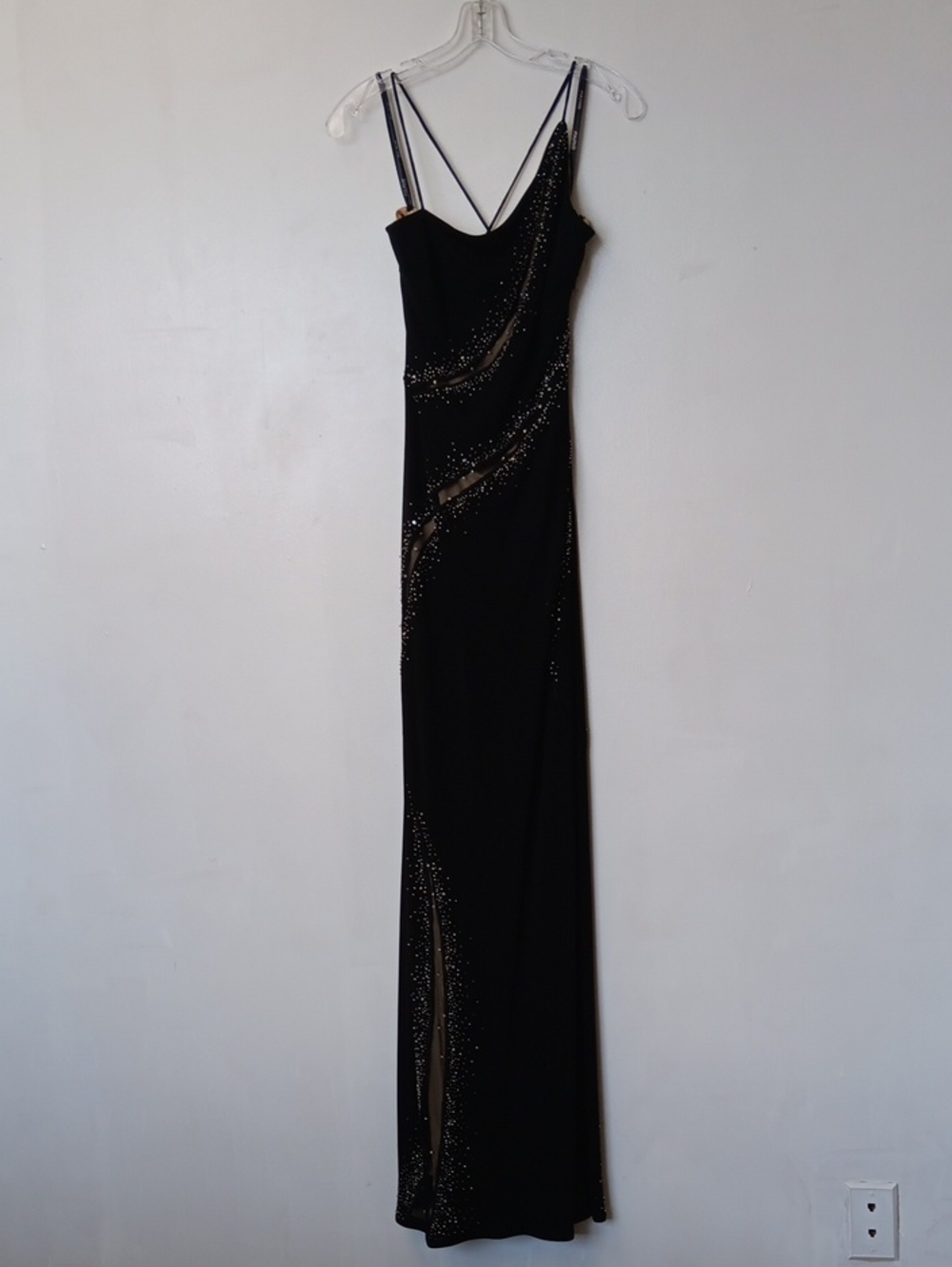 Black Beaded Slip Maxi Dress with Double Straps